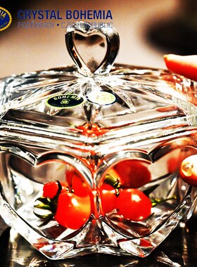 捷克BOHEMI家用水晶玻璃小号带盖糖缸糖果盅干果首饰盒摆件