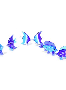 2Pcs Blue Murano Glass Sea Fish Mini Figurines Aquarium