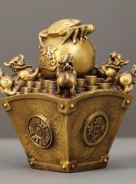 四方纳财黄铜摆件日进斗金铜摆饰店铺开业送礼办公室桌面铜装饰品