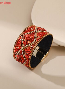 Bohemian Retro Womens Bracelet Punk Style Full Rhinestone H