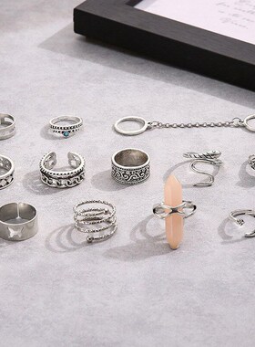Pink Hexagonal Column Ring Set for Women 12 Pcs European Fas