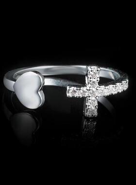 1PC Silver Color Alloy Rhinestone Cross Ring Geometric Heart