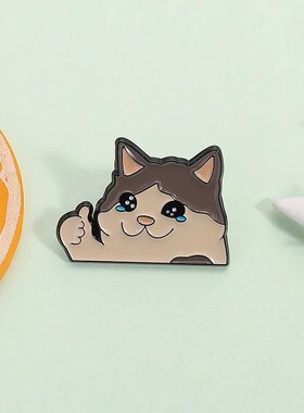 Thumb Up Crying Cat Enamel Pin Kawaii Humorous Animal Brooch
