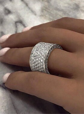 Huitan Luxury Wide Promise Rings for Women Pull Paved CZ Spa