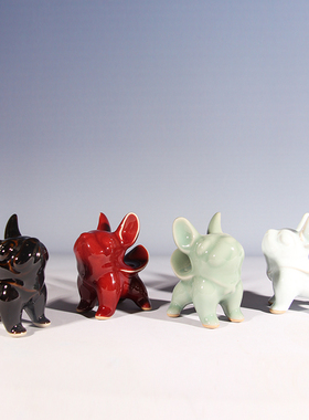 钧瓷法斗仿真斗牛犬招财狗文创摆件陶瓷茶宠送男生吉祥物礼盒装