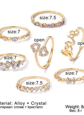 IPARAM Bohemia Crystal Rings for Women Letter LOVE Heart Flo