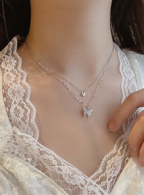 Fashion Women Stainless Steel Animal Double Layer Butterfly