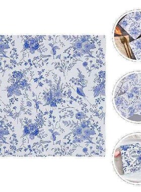 100 Pcs Blue White Napkins Paper Dinner Floral Decorative