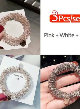 3pcs/set Crystal Pearl Beads Elastic Bands Scrunchies Hair A
