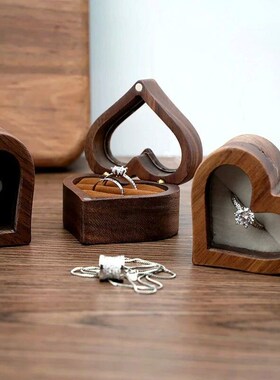 Wedding Love Ring Box Walnut Pair Ring Storage Packaging Gif