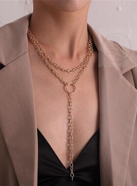 。Jewelry retro exaggerated circular geometric ring necklace