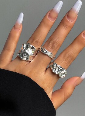3Pcs Vintage Irregular Pleated Open Ring for Women Men Vinta