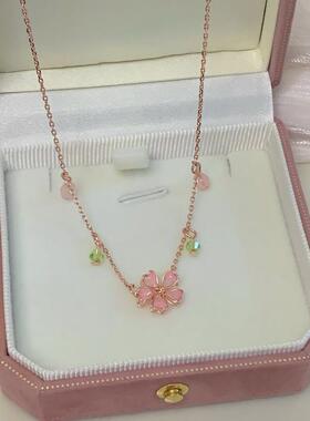 Romantic Charm Pink Cherry Blossom Pendent For Women Korea J