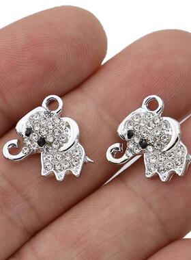 10Pcs Silver Plated Crystal Elephant Charm Pendant for Jewel