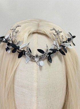 Handmade elf Black Moon Woodland Tiara Headband with Branche