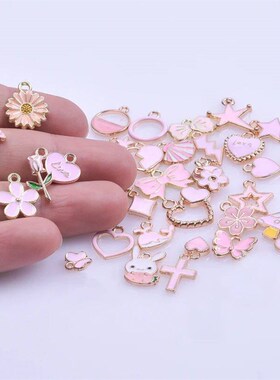 40pcs/Lot Cute Pink Enamel Charm Daisy Rose Flower Accessori
