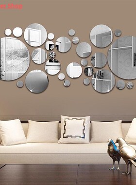 30Pcs 3D Mirror Round Removable Self Adhesive Wall Sticker W