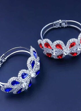 New Crystal Rhinestone Open Brlet Sapphire Blue Flower Stain