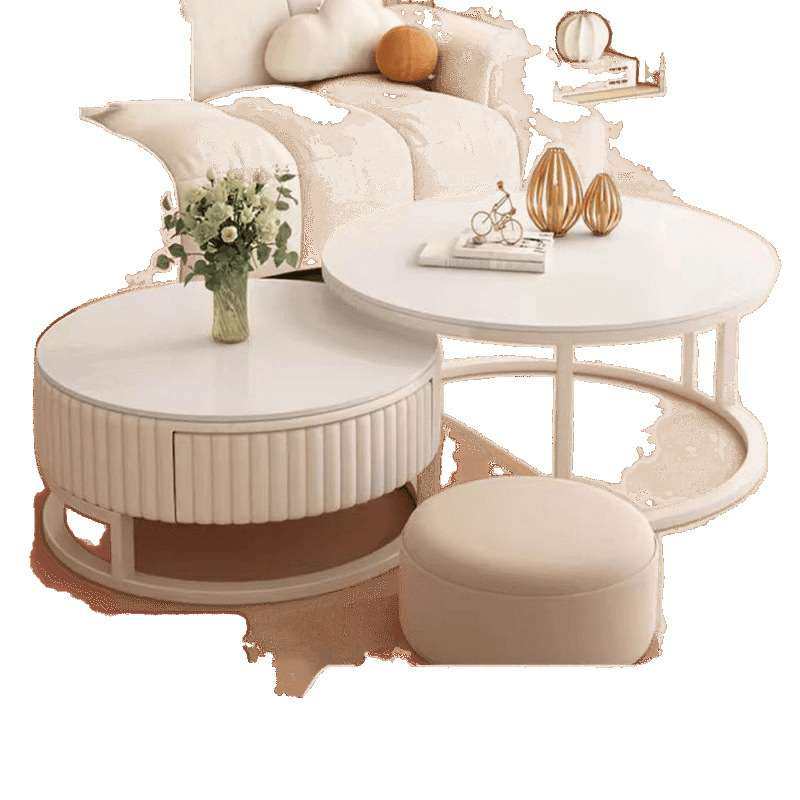 岩板奶油茶几客厅家用小户型轻奢现代简约圆形网红玻璃电视柜组合,淘宝优惠券,粉丝福利购,淘宝优惠卷