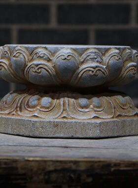 山西天然青石雕刻仿古高浮雕莲花座佛像底座摆件复古陈设古玩石雕