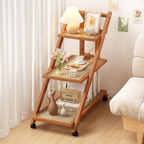Wooden coffee table living room movable storage rack small - 图0