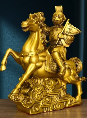 纯黄铜马上猴摆件马上封侯立马铜猴子办公室铜马家居玄关装饰礼品
