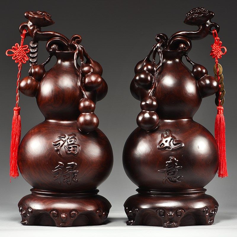 黑檀木雕如意葫芦摆件实木家居客厅电视柜中式装饰乔迁送礼工艺品,淘宝优惠券,粉丝福利购,淘宝优惠卷