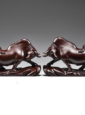 黑檀木头牛摆件华尔街牛木质雕刻十二生肖牛吉祥物红木装饰工艺品