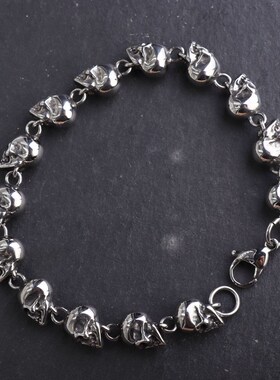 Vintage Stainless Steel Skull Beaded Skull Bracelet for Men
