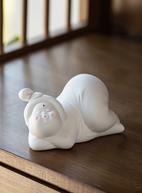 创意可爱手工陶瓷唐女茶拨架文房用品茶搁搁笔架文具茶席丑萌摆件