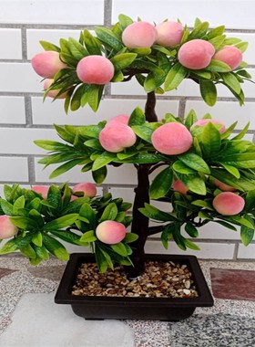 家居饰品摆件塑料假果树仿真寿桃客厅酒柜卧室乔迁招财创意工艺品