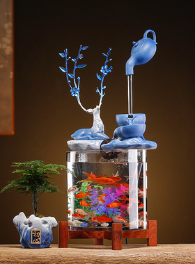 中式循环流水器生财客厅创意摆件办公室小型鱼缸桌面悬壶招财景观