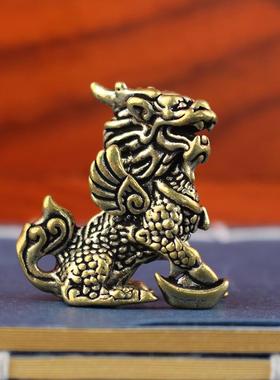实心纯铜麒麟摆件一对黄铜送福财富麒麟摆件工艺品小铜器黄铜摆件