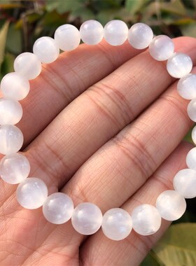 Natural Selenite Bracelet White Round Beads Crystal Quartz H