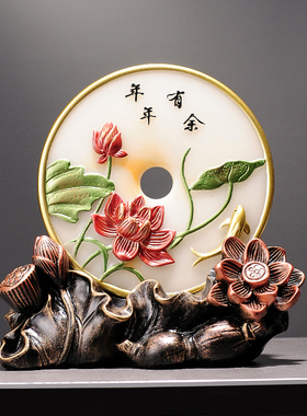 复古简约年年有余摆件 荷花荷叶客厅家居工艺摆设 玄关电视柜摆件