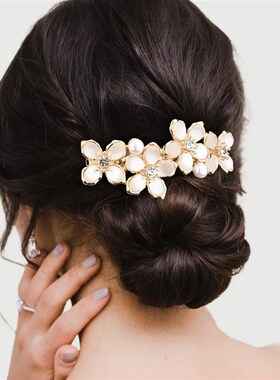 New Korean white flower pearl spring clip boutique opal bowk