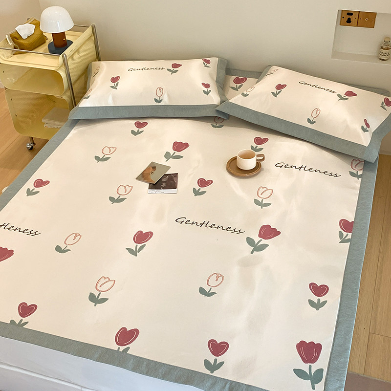 小清新夏季冰丝凉席三件可水洗数码印花1.5米单人空调软席1.8,淘宝优惠券,粉丝福利购,淘宝优惠卷