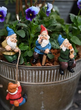 外单树脂小矮人花插装花园装饰摆件田园花盆插件家居微景观摆设