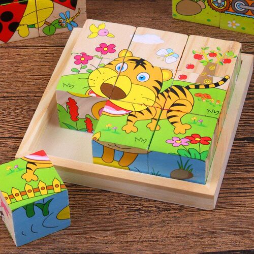 Baby Wooden Blocks Toys Children Six Side Cube Jigsaw Puzzle - 图0