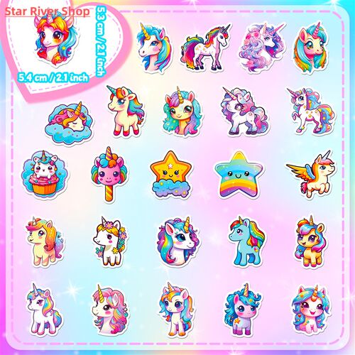 50PCS Cartoon Colorful Unicorns Stickers Aesthetic Scrapbook - 图1