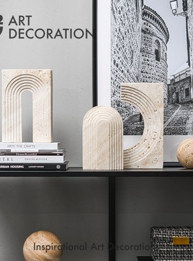 意大利洞石几何体摆件现代抽象建筑模型雕塑样板间书柜酒柜装饰品