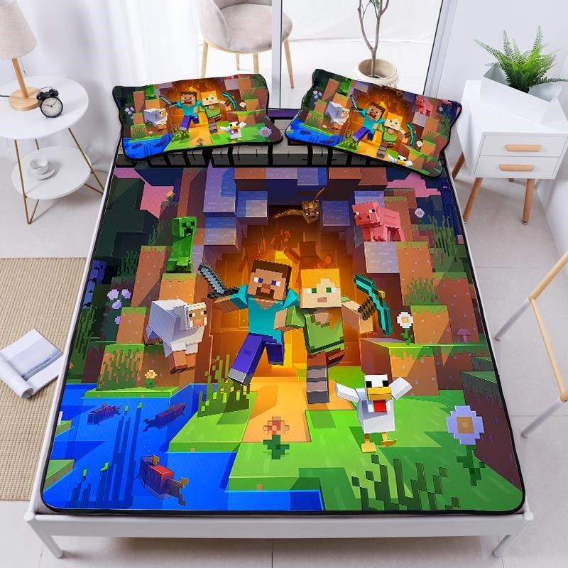 超划算童冰丝凉席三件我的世界游戏床品软席子夏季可折叠空调席,淘宝优惠券,粉丝福利购,淘宝优惠卷