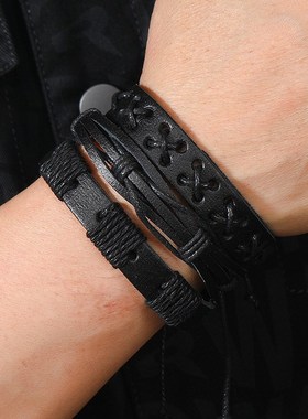 Mens DIY 5Piece Set of Handcrafted Multilayer Black Leather