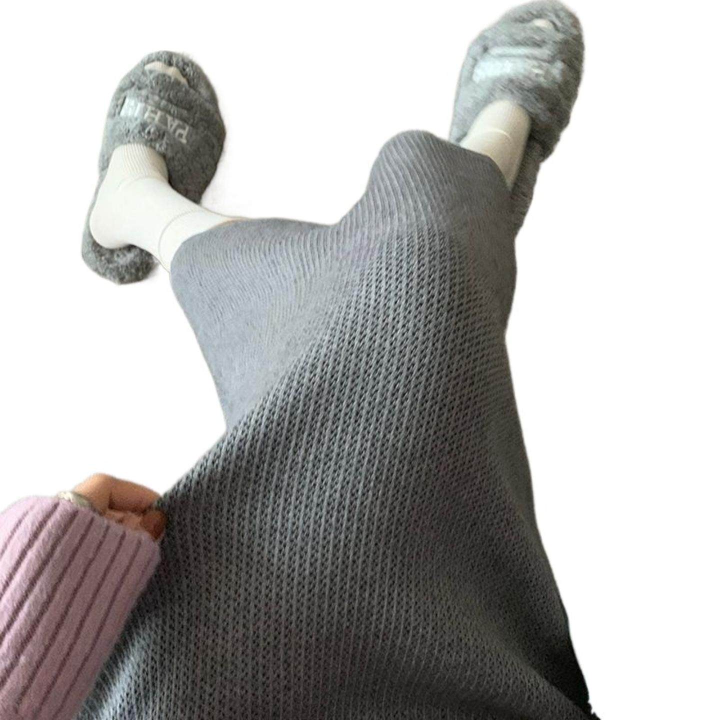 韩版纯色加厚加绒针织半身裙秋冬新款中长款开叉一步裙高腰a字裙,淘宝优惠券,粉丝福利购,淘宝优惠卷