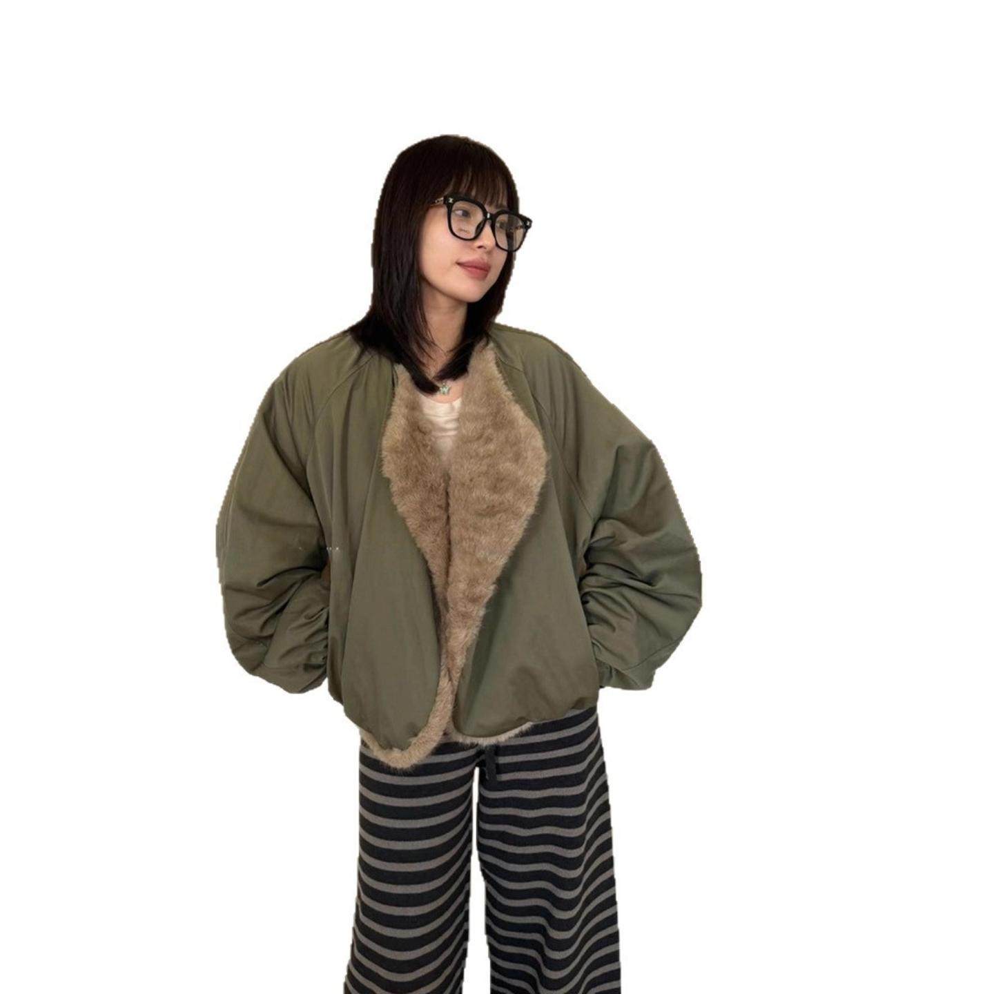 双面穿人造小湖羊欧貂绒毛毛短外套女2025秋冬新款宽松灯笼袖上衣,淘宝优惠券,粉丝福利购,淘宝优惠卷