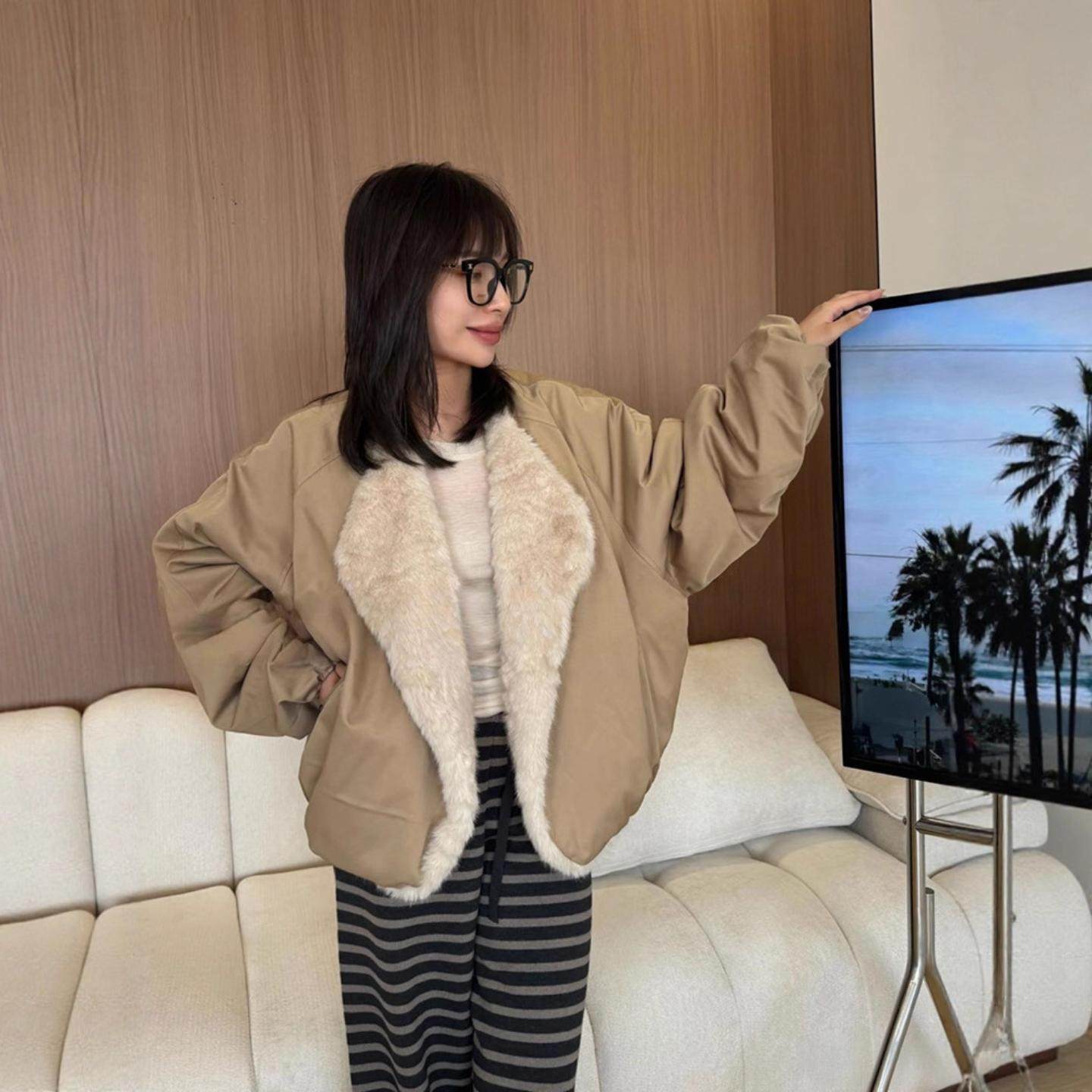 双面穿人造小湖羊欧貂绒毛毛短外套女2025秋冬新款宽松灯笼袖上衣,淘宝优惠券,粉丝福利购,淘宝优惠卷