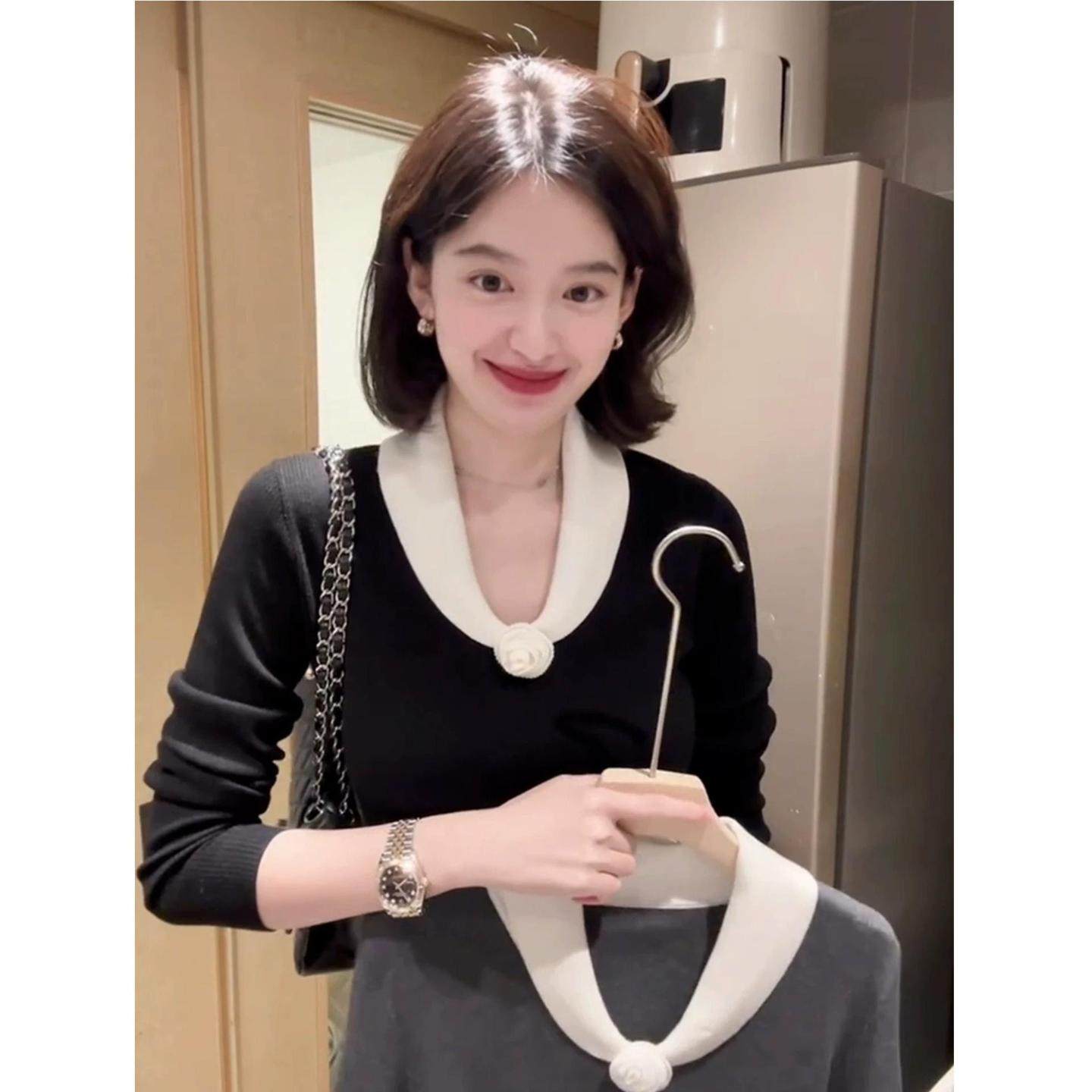 秋冬韩系氛围感穿搭慵懒高级感套头毛衣内搭打底白色羊绒针织衫女,淘宝优惠券,粉丝福利购,淘宝优惠卷