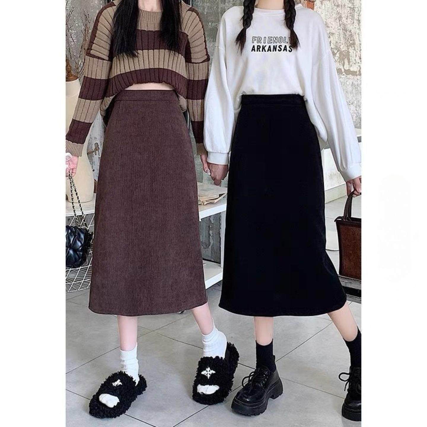 灯芯绒加绒加厚半身裙女秋冬高腰包臀裙a字长裙子冬季配毛衣半裙,淘宝优惠券,粉丝福利购,淘宝优惠卷