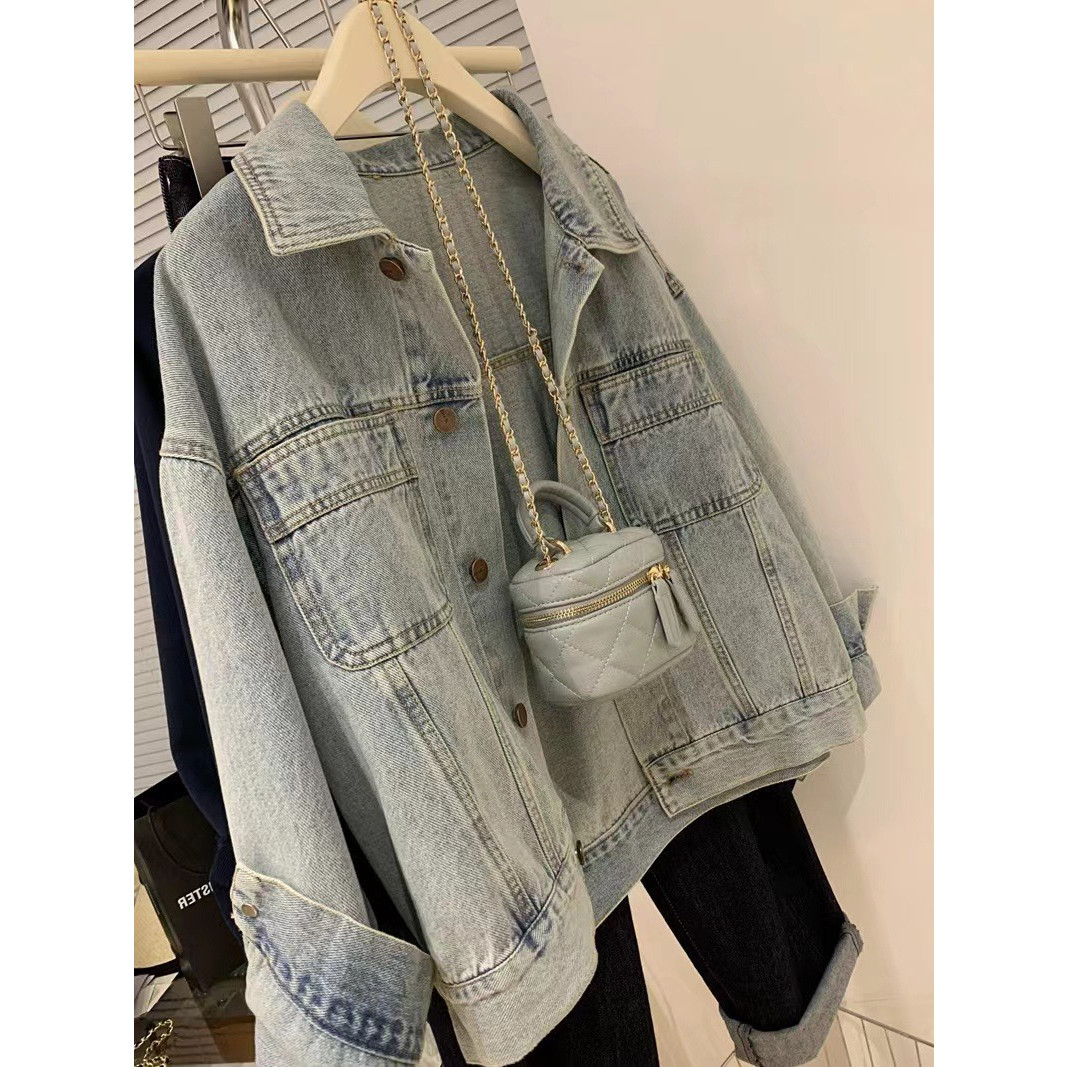 高级感法式浅蓝色牛仔外套女韩版ins潮别致帅气短款夹克工装上衣,淘宝优惠券,粉丝福利购,淘宝优惠卷