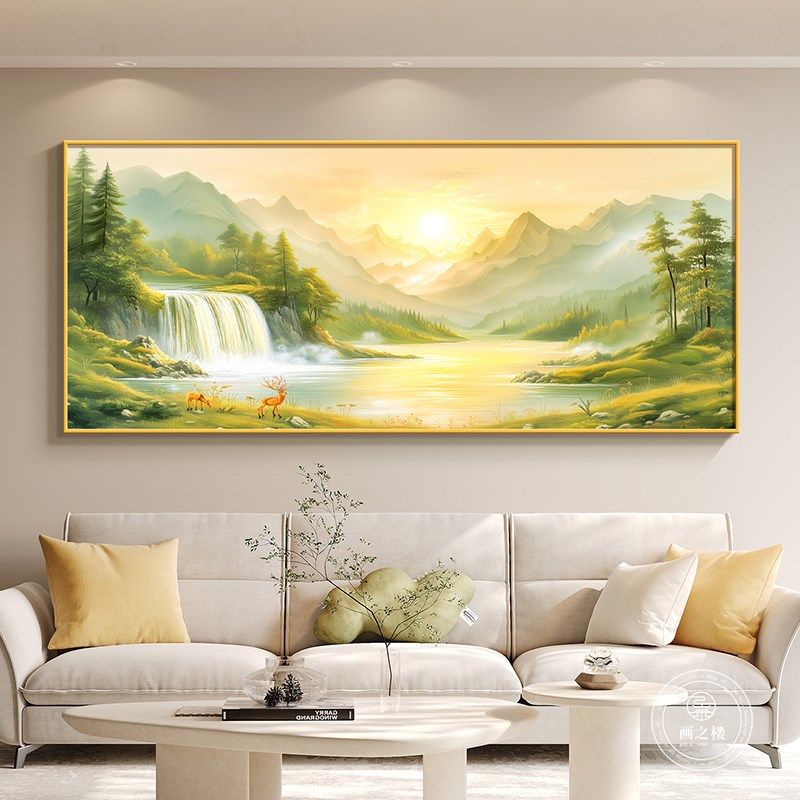 日照金山风景装饰画油画源远流长客厅沙发背景墙山水画办公室挂画,淘宝优惠券,粉丝福利购,淘宝优惠卷